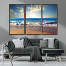 Serene Ocean Sunset Canvas Wall Art - Beach Waves at Sunset,