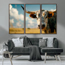 Longhorn in the Prairie - Stunning Ranch-Style Triptych Wall