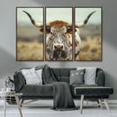 Texas Cow Longhorn Wall Art Canvas Print for Farm House Wall