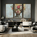 Golden Petal Wall Art Canvas Print - Silhouette Woman Wall