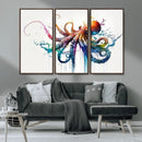 Watercolor Vibrant Octopus Wall Art Canvas Print | Abstract