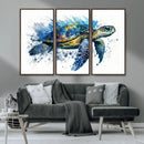 Turtle Wall Art Canvas Print, Framed Watercolor Turtle Art