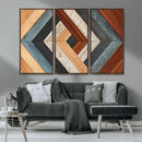 Geometric Wood Art Wall Decor Canvas Print, Rustic Wooden