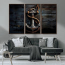 3 Panel Grunge Abstract Anchor Wall Art Canvas Print Set