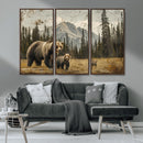 Rustic Grizzly 399 Bear Family Wall Art Canvas Print