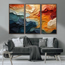 Blue Orange Abstract Wave Wall Art Canvas Print, Framed Blue
