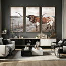Vintage Texas Cow Wall Art Canvas Print, Rustic Longhorn