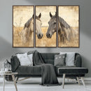 Chines Ink Style Grunge Horses Wall Art Canvas Print