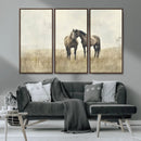 Chines Style Grunge Horses Wall Art Canvas Print