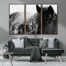 Black Horse in Snow Canvas Print | Winter Horse Wall Art |