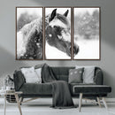 Black Horse Winter Wall Art | Ready to Hang and Framed |