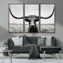 Longhorn Bull Canvas Print | Rustic Farmhouse Wall Art |
