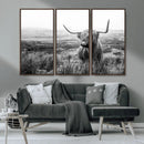 Scottish Highland Cow Wall Art | Black and White Canvas