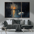 Abstract Swan on Water Wall Art Canvas Print - Elegant