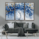 Blue and Gold Abstract Tree Wall Art Canvas Print | Modern