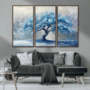 Abstract Blue Tree Art Canvas Print, Majestic Tree Wall Art