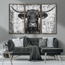 Abstract Longhorn Bull Wall Art Canvas Print - Rustic Texas