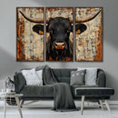 Rustic Texas Artwork Wall Art Canvas Print - Abstract Cow