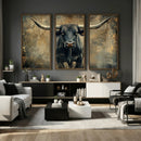 Texas Longhorn Bull Wall Art – Framed Rustic Cow Canvas