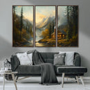 Wood Cabin Retreat Mountain at Sunset Wall Art Print -