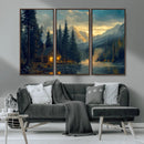 Mountain Cabin by the Lake at Sunset Wall Art - Serene