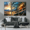 Ocean Wave at Sunset Canvas Wall Art – Vibrant Coastal Beach