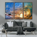 Ocean Wave at Sunset Canvas Wall Art – Vibrant Coastal Beach