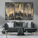 Golden Forest Abstract Wall Art | Dark Forest with Gold