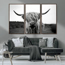 Highland Cow Wall Art | Black and White Farmhouse Decor |