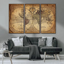 Vintage World Map Wall Art Canvas – Antique Style Push Pin