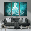 Green Octopus Abstract Wall Art Canvas Print