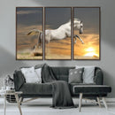 Large Wall Art Canvas Print – White Jumping Horse Sunset