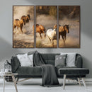 Large Wall Art 5 Horses Running on Sand Canvas Print