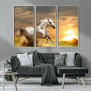 Large Wall Art Galloping White Horse at Sunset Canvas Print