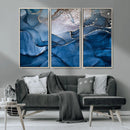 Navy Blue Canvas Art Abstract Print – Elegant Triptych