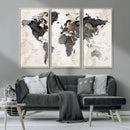 Abstract Map Printing - Modern World Map Canvas Wall Art for