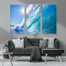 Blue Big Wave Surfing Ocean Canvas Wall Art Artwork Print