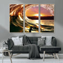 Golden Wave Sunset Triptych Canvas Art, Giclee Canvas Print by MyGreatCanvas | Canvas Wall Art Prints | Photo Prints & Wall Decor