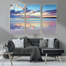 Tranquil Pastel Sunset Beach Triptych Canvas Art, Soothing