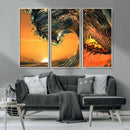 Surf Wave Sunset Canvas Wall Art Print, 3-Panel Ocean