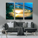 Ocean Wave at Sunset Canvas Art, Large Wall Print of Vibrant