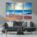 Tropical Beach Sunset Canvas Art, Ocean Waves and Sandy
