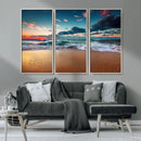 Sunset on Beach Wall Art Ocean Beach Canvas Print