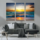 Vibrant Ocean Sunrise Over Golden Beach Waves, Giclee Canvas