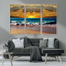 Ocean Sunrise Over Golden Beach Waves, Giclee Canvas Wall