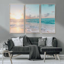 Tranquil Ocean Beach Sunset Canvas Wall Art | 3-Panel
