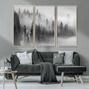 Foggy Misty Forest Canvas Wall Art – Black and White