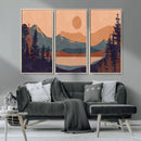 Modern Boho Sunset Canvas Print, Mountain Landscape Triptych