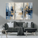 Modern Abstract Canvas Wall Art in Blue and Gold Tones |