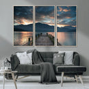 Mountain Lake Wood Pier Canvas Wall Art Nature Lake Print